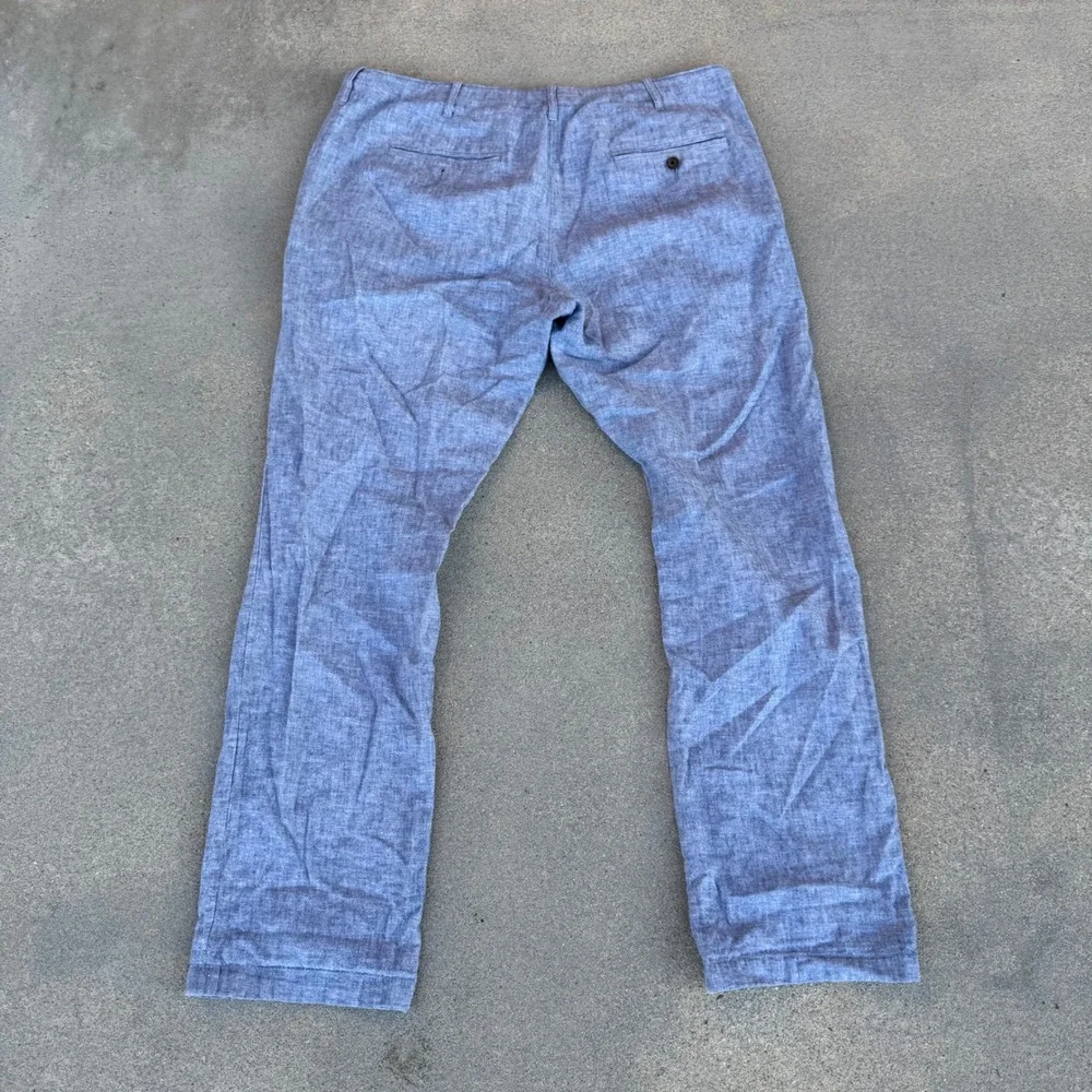 Perry Ellis Mens Blue Linen Cotton Blend Drawstring Pants Size 34 Slim Straight